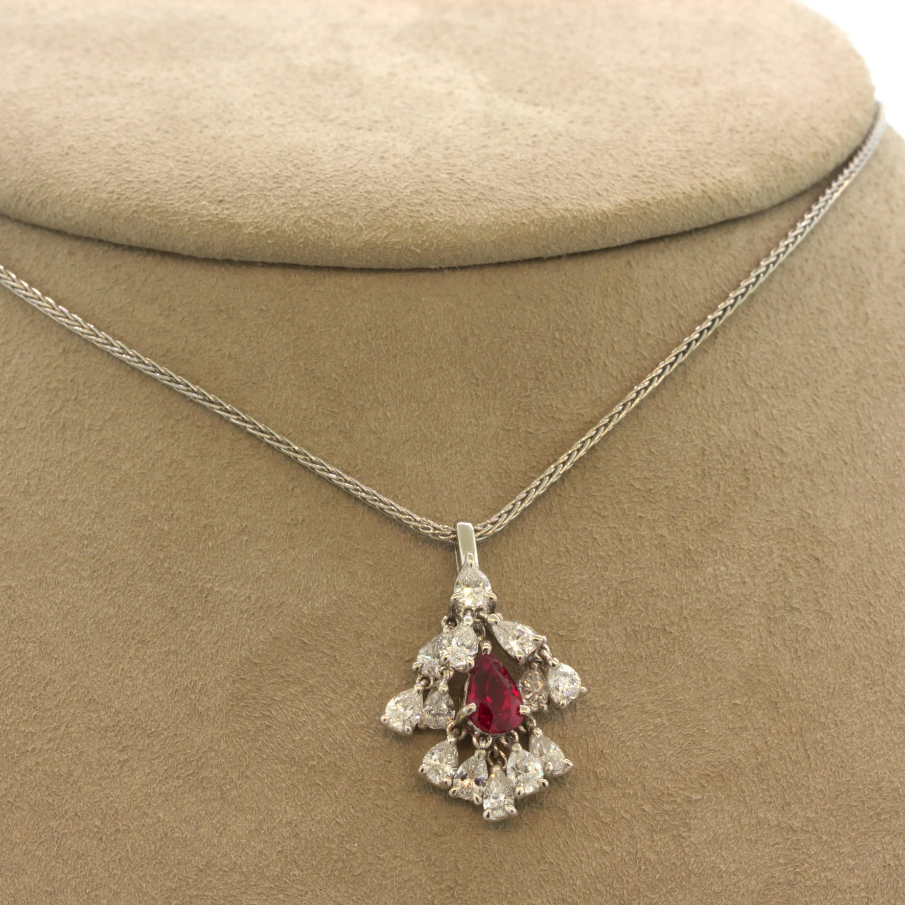 1.03 Carat N0-Heat Ruby Diamond Drop Platinum Pendant, GIA Certified