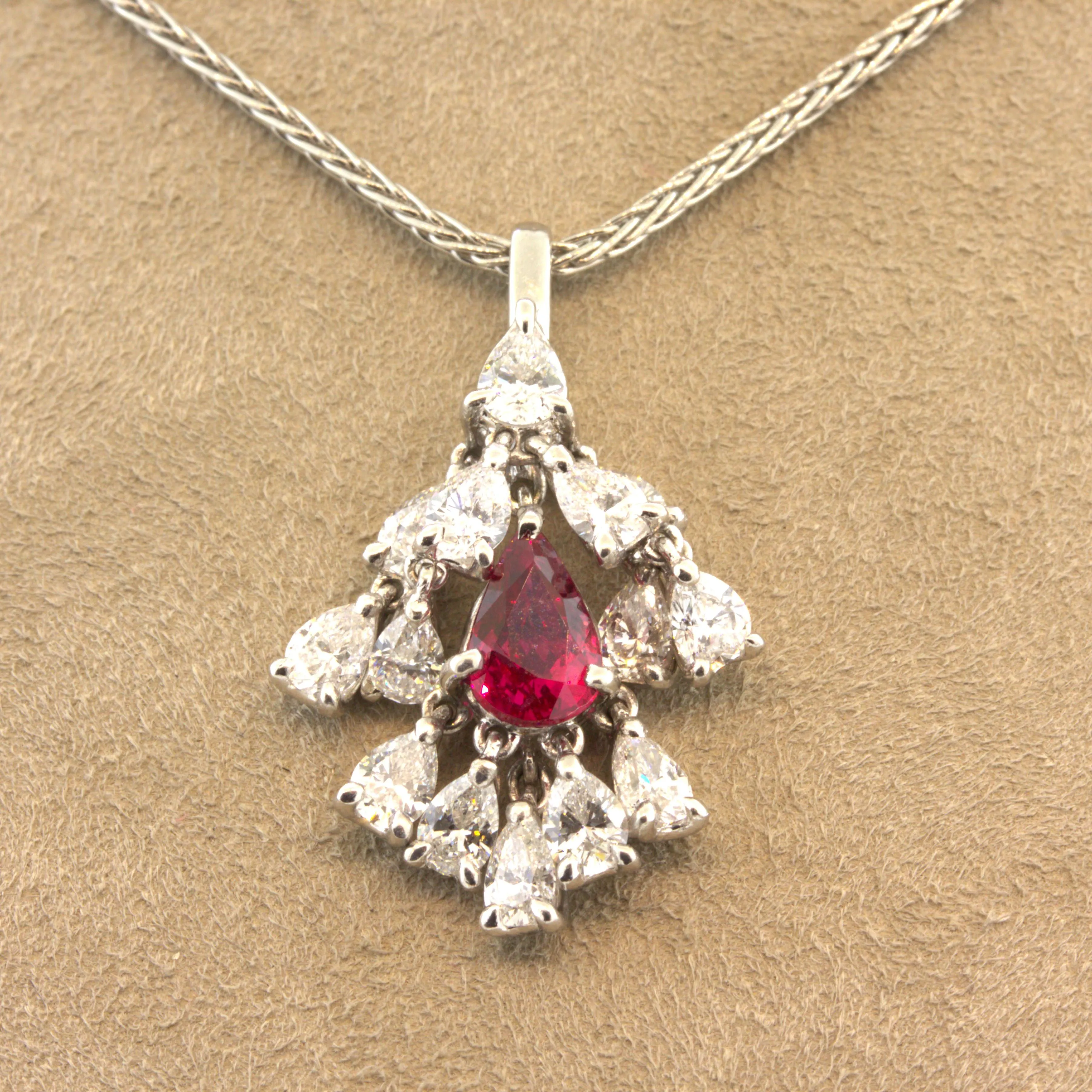 1.03 Carat N0-Heat Ruby Diamond Drop Platinum Pendant, GIA Certified