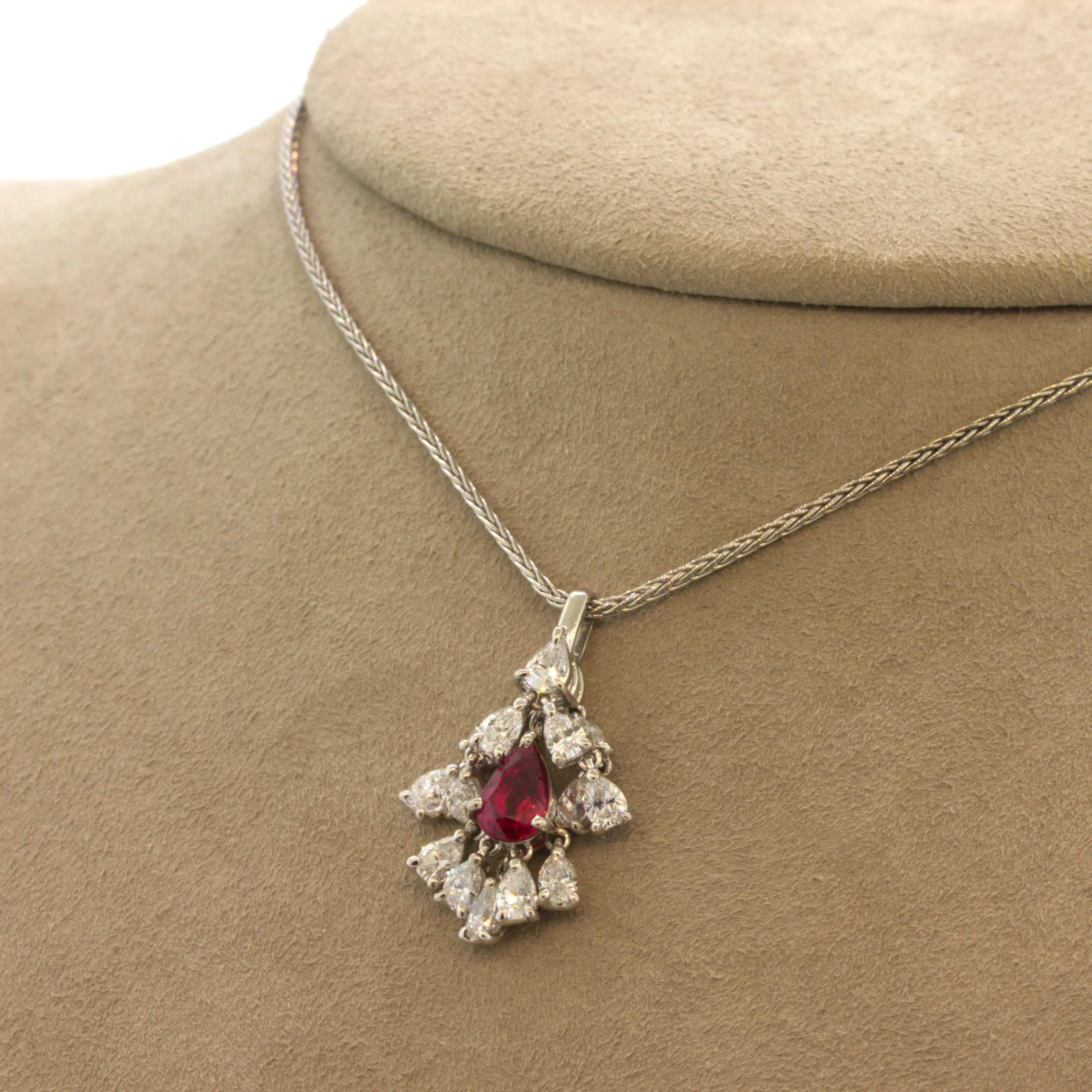 1.03 Carat N0-Heat Ruby Diamond Drop Platinum Pendant, GIA Certified