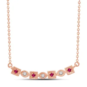 10K Rose Gold 1/10 Ctw Diamond & Round Ruby Necklace
