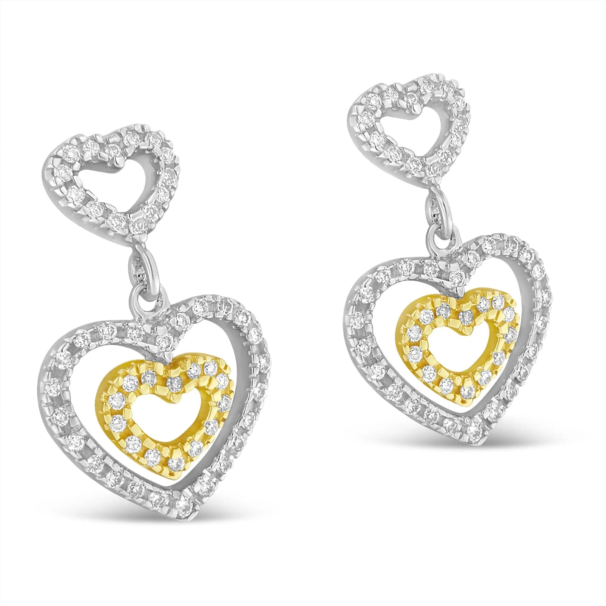 14K Two Toned 1/2 cttw Round Cut Diamond Earrings