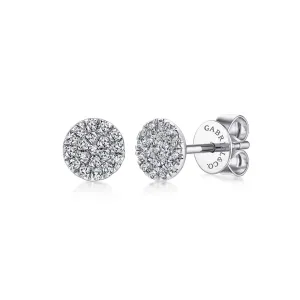 14K White Gold Round Cluster Diamond Stud Earrings - EG12966W45JJ