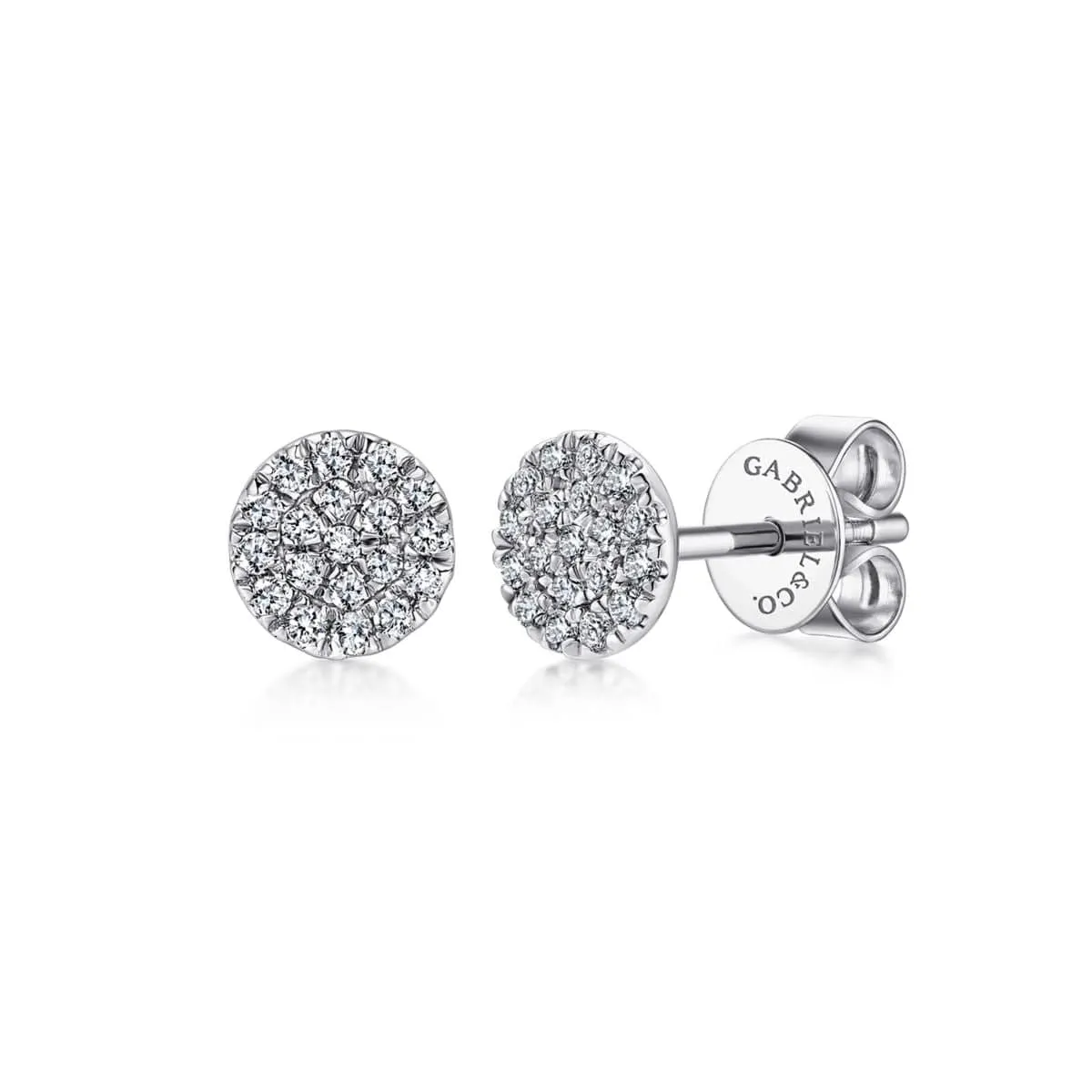 14K White Gold Round Cluster Diamond Stud Earrings - EG12966W45JJ