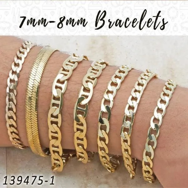 15pcs of 7mm and 8mm Basic Bracelets in Gold Layered ($6.67) ea