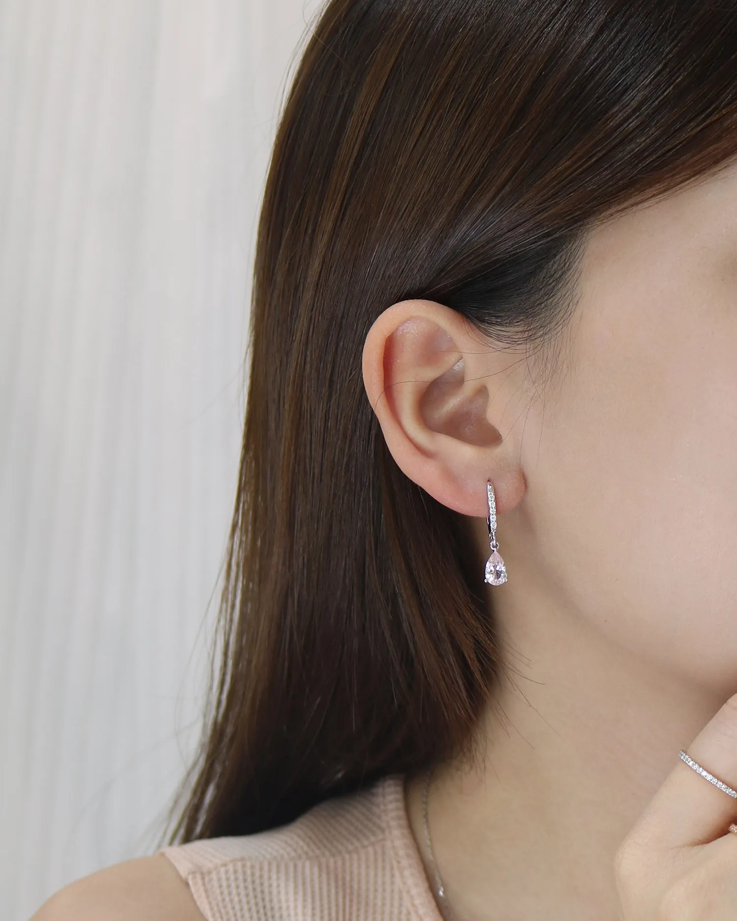 18k White Gold Morganite Diamond Dangle Earrings, Pair
