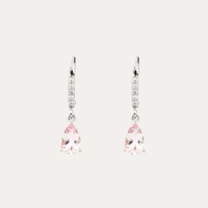 18k White Gold Morganite Diamond Dangle Earrings, Pair