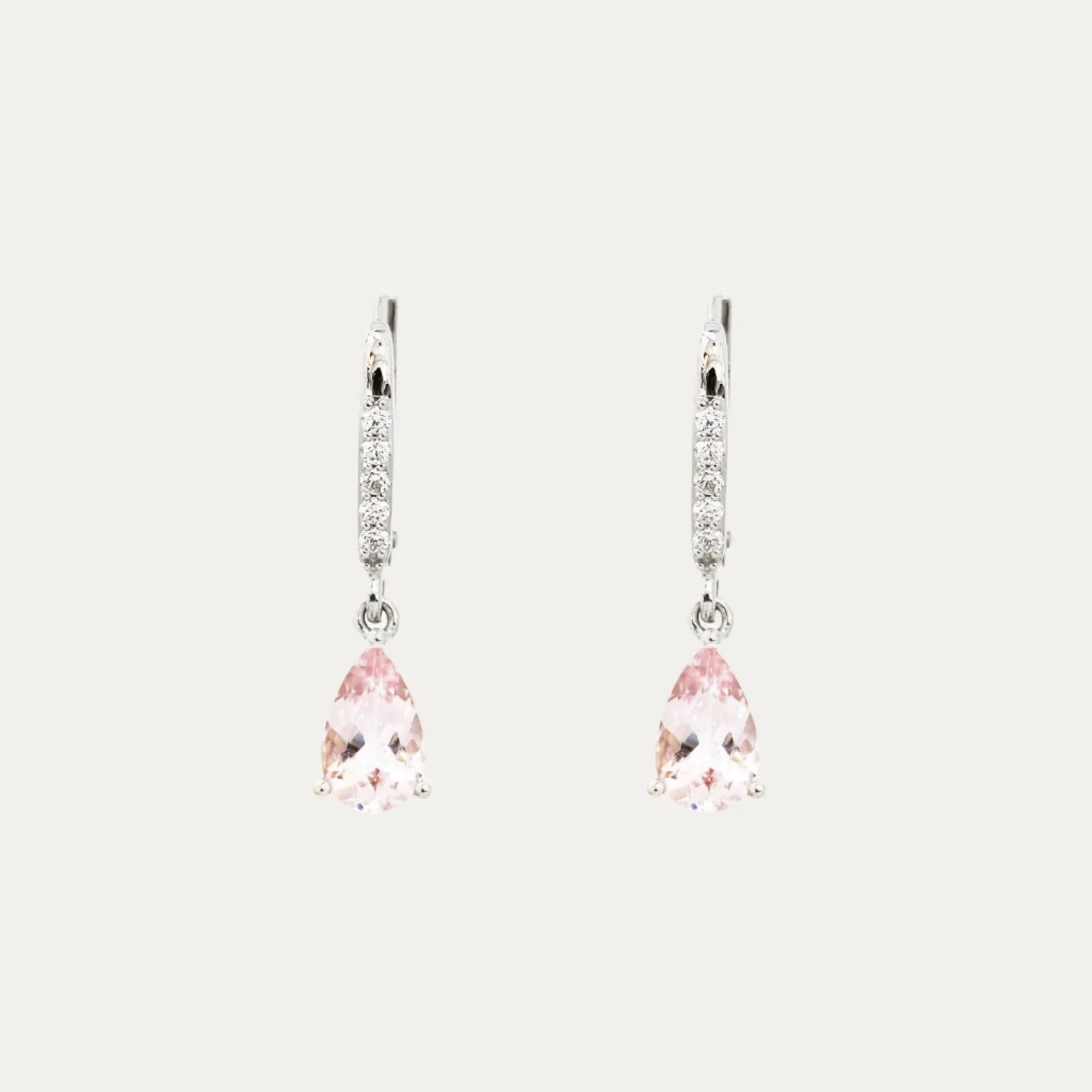 18k White Gold Morganite Diamond Dangle Earrings, Pair