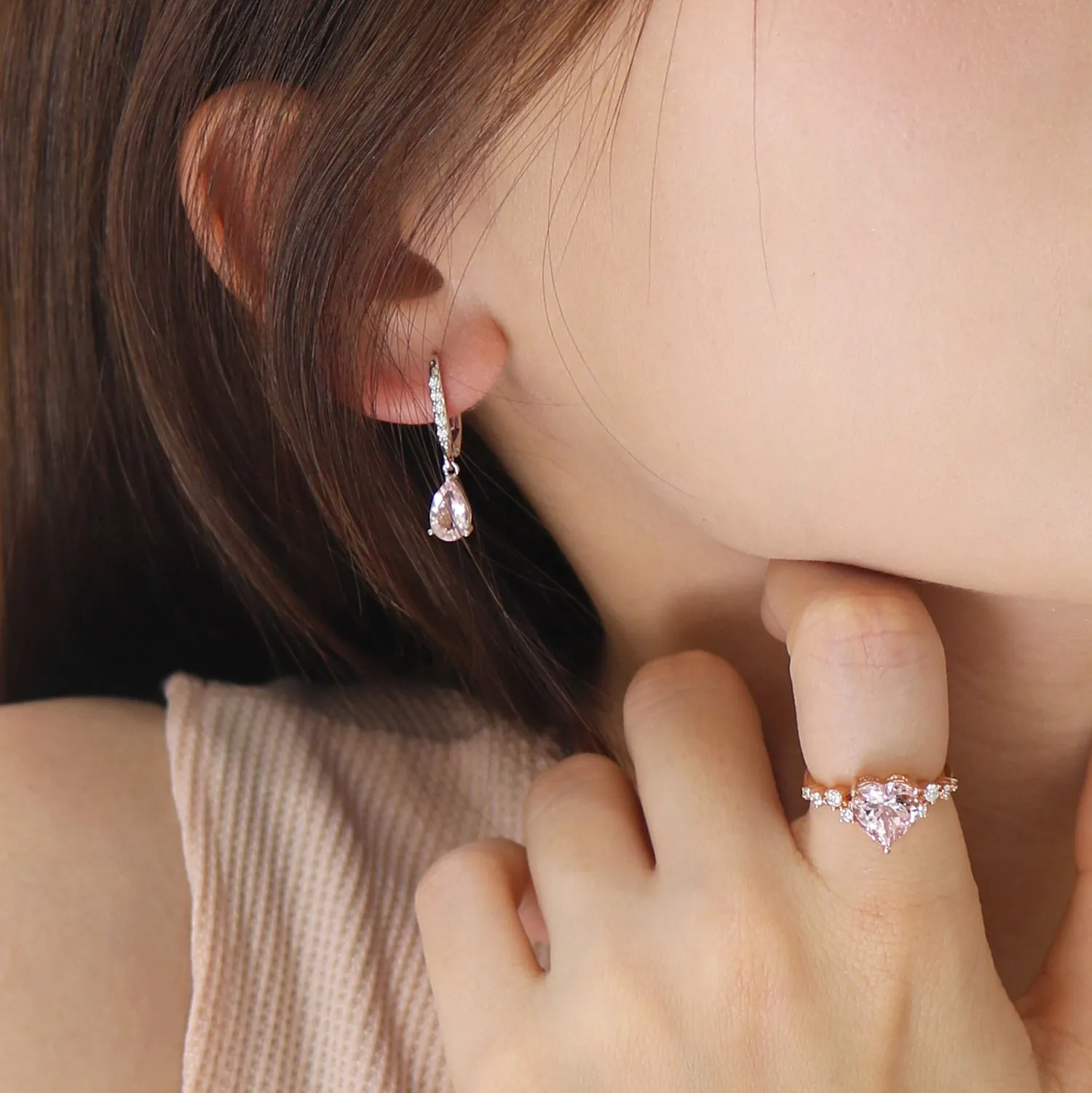 18k White Gold Morganite Diamond Dangle Earrings, Pair