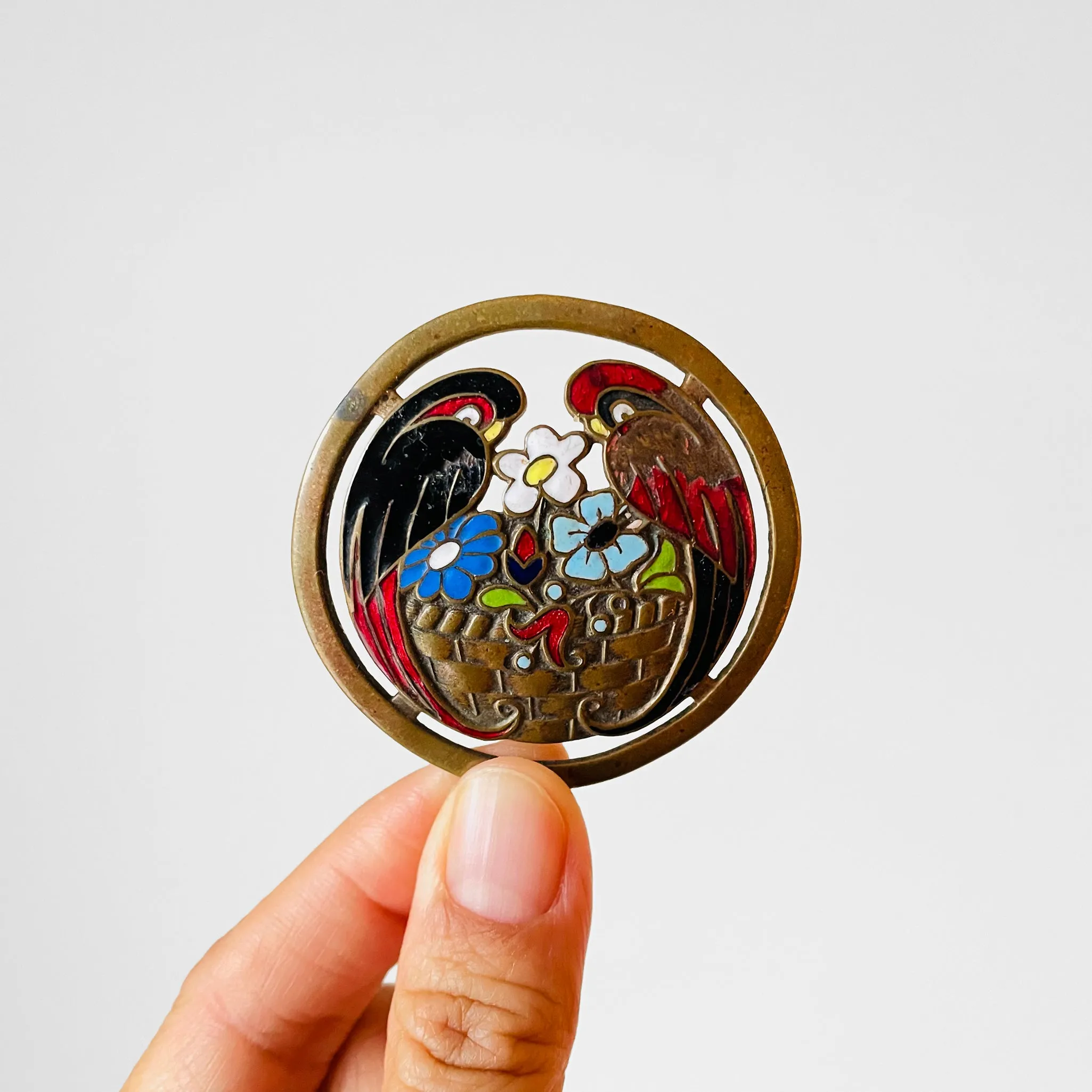 1930s Enamelled Brass Parrot Brooch