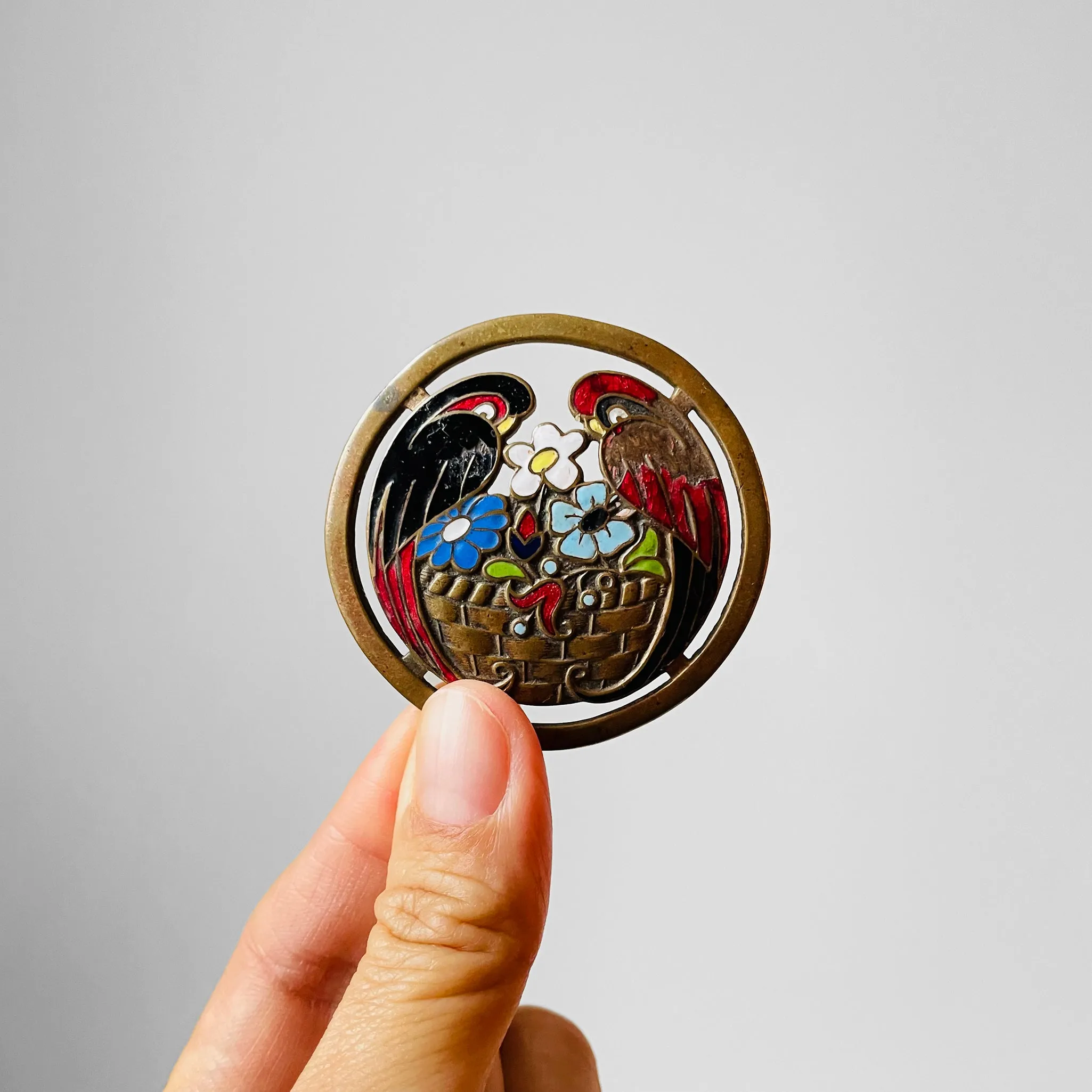 1930s Enamelled Brass Parrot Brooch