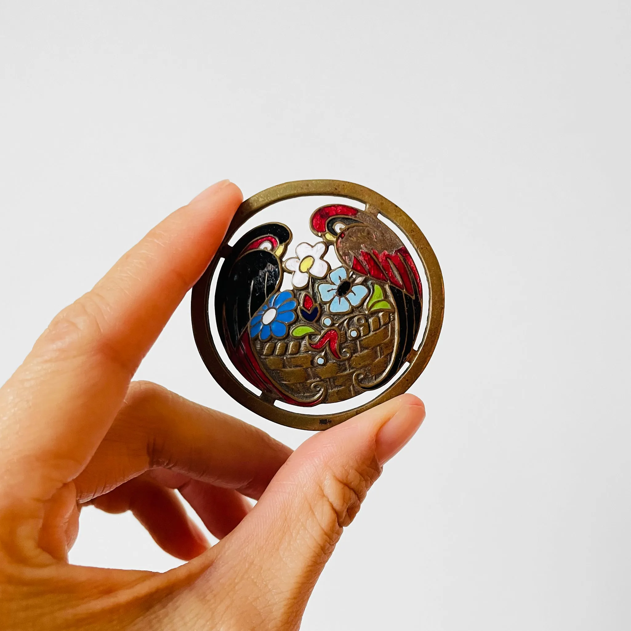 1930s Enamelled Brass Parrot Brooch