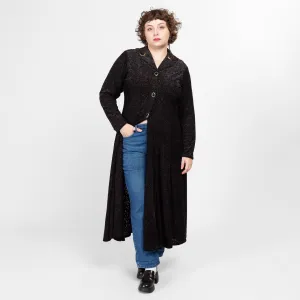 1X 80s Black Velvet Burnout Maxi Overshirt
