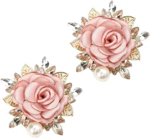 2 pcs Pink Rose Flower Brooch Pin Elegant Brooches and Pins for women Floral Wedding Bouquet Brooch Crystal Pearl Fabric Flower Lapel Pin Dress Shawl Clips Jewelry Gift for Women