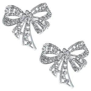 2 Pieces Brooch Pin Bow Brooch Rhinestone Bow Brooches Bowknot Brooch Pin Vintage Fashion Jewelry Accessories, Silver