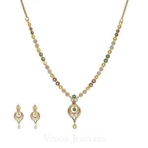 22K Gold CZ Peacock Necklace and Earrings Set