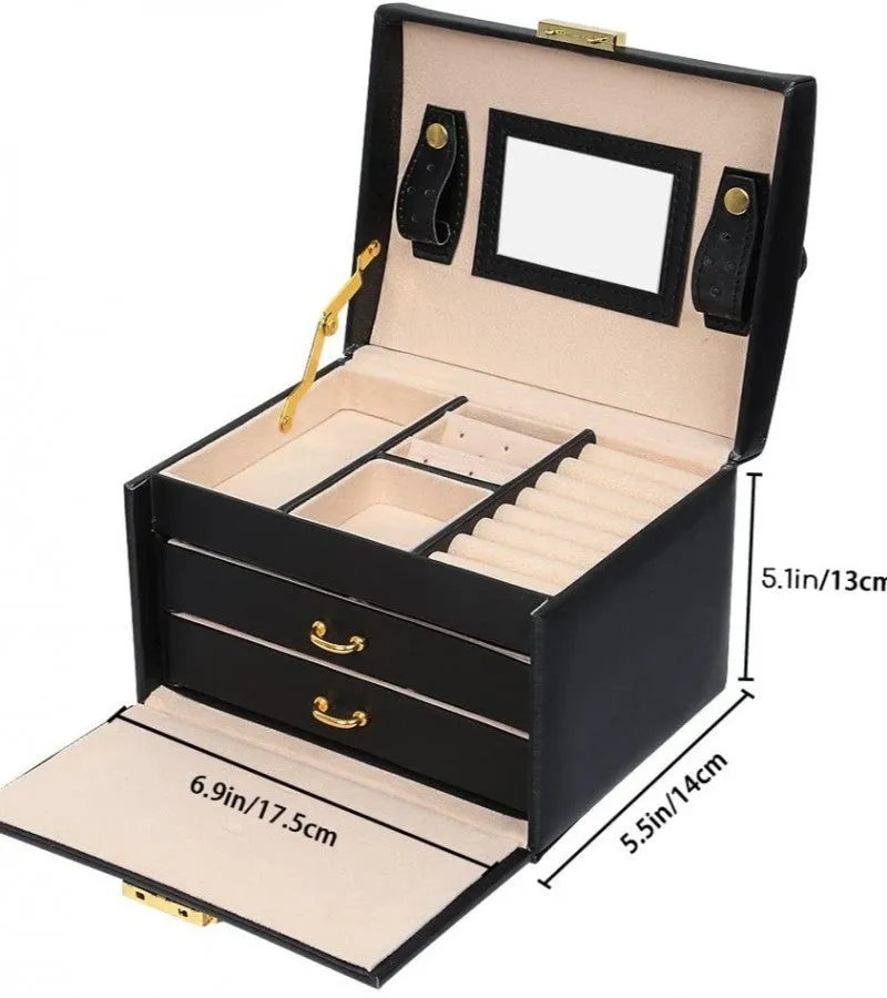 3 Layer Mirror Leather Jewellery Organizer