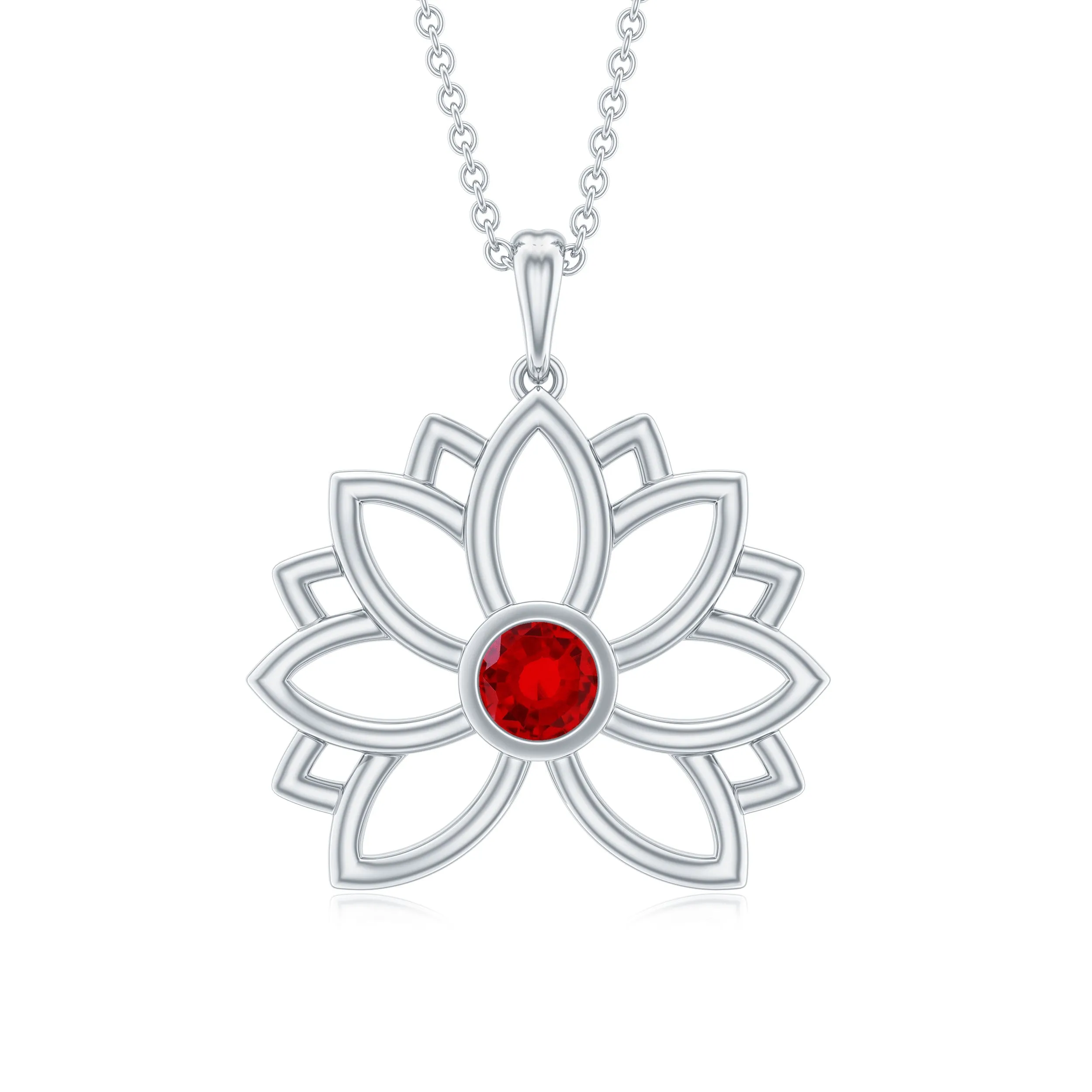 3 MM Created Ruby Lotus Flower Gold Necklace