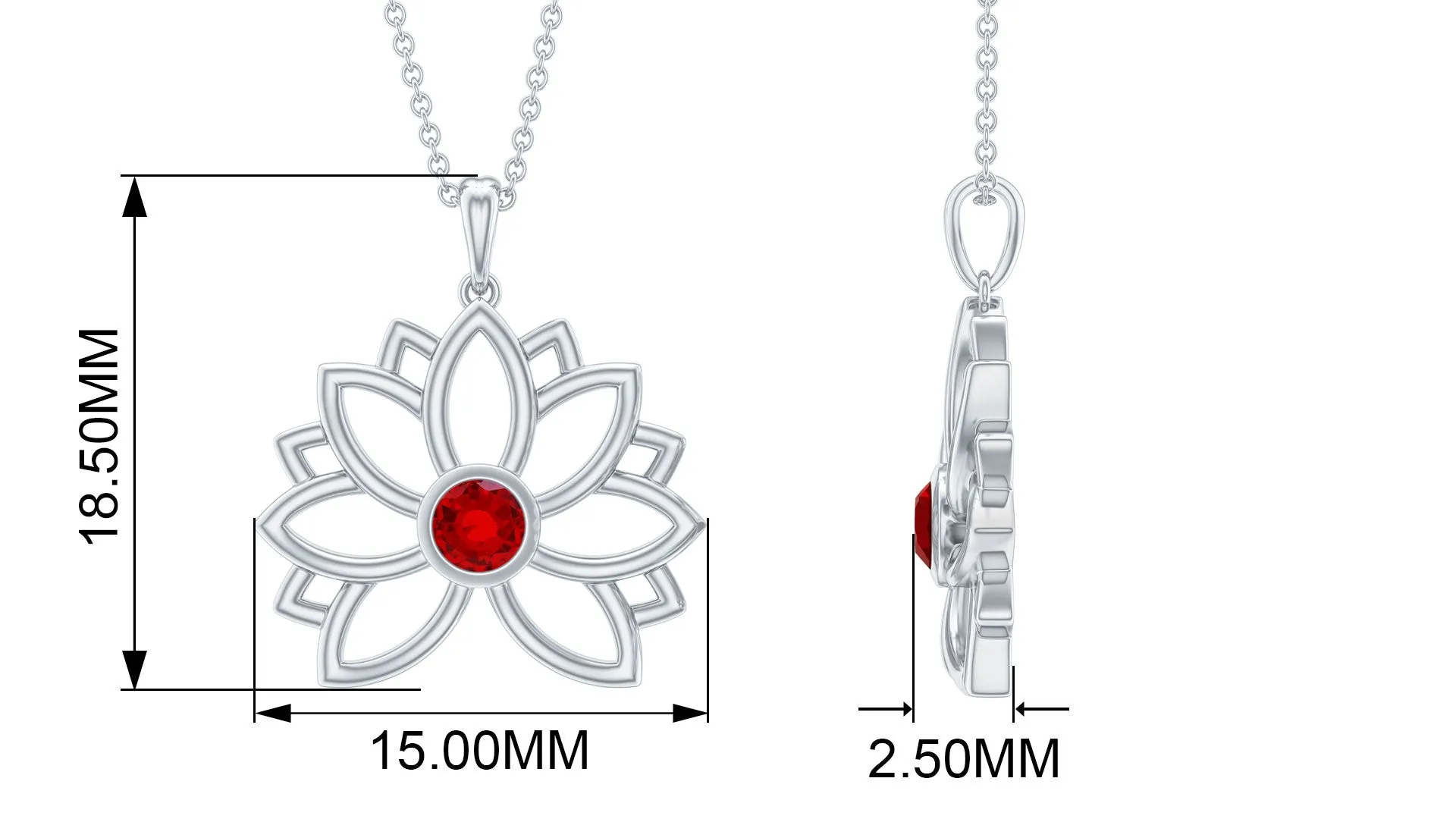 3 MM Created Ruby Lotus Flower Gold Necklace