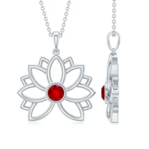 3 MM Created Ruby Lotus Flower Gold Necklace