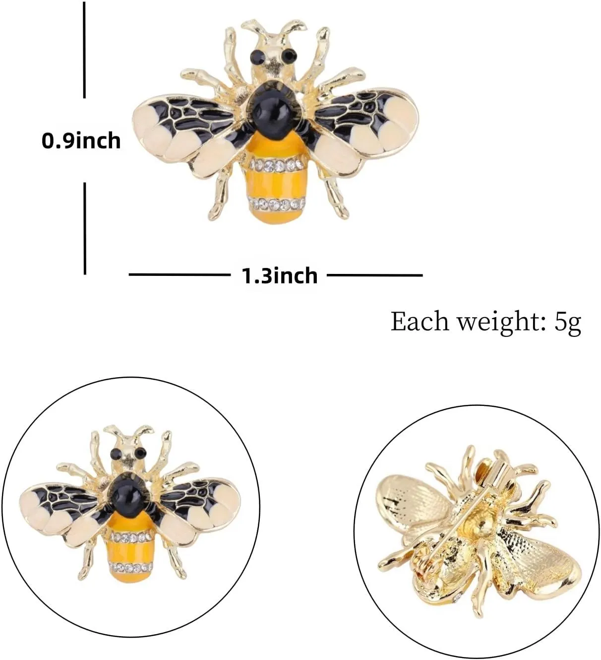 3 Pack Rhinestone Bee Set Brooch Pin for Women Girls Gold Plated Cute Fashion Crystal Insect Animal Bumblebee Enamel Vintage Lapel Brooch Backpack Hat Clothing Accessory Holiday Party Jewelry Gift