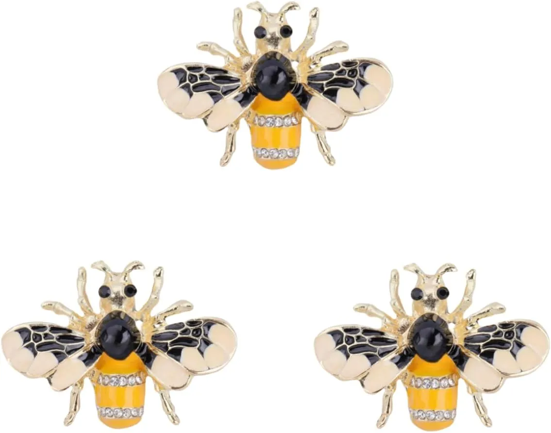 3 Pack Rhinestone Bee Set Brooch Pin for Women Girls Gold Plated Cute Fashion Crystal Insect Animal Bumblebee Enamel Vintage Lapel Brooch Backpack Hat Clothing Accessory Holiday Party Jewelry Gift