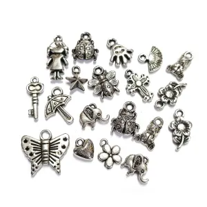 50 Pieces Pack' Mix Silver Oxidized Antique, Acrylic Plastic Materials beautiful charms for bracelets Jewelry Making