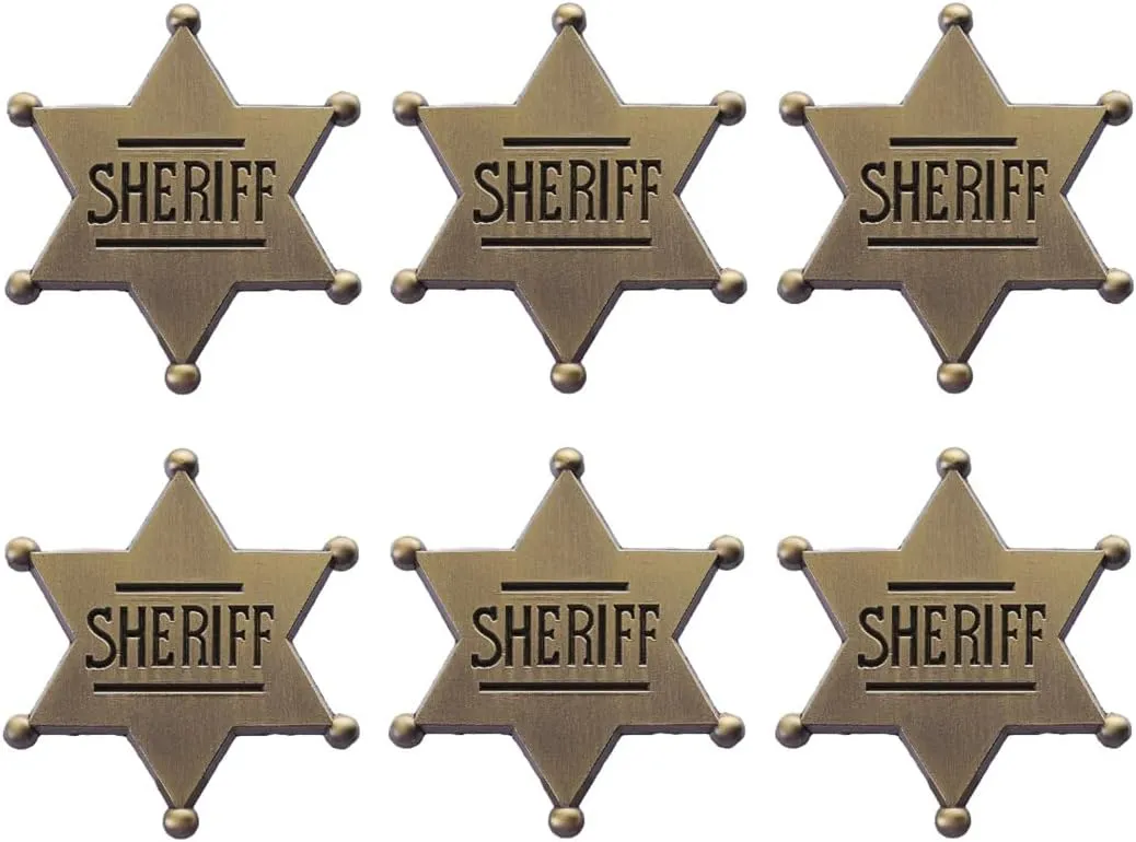 6Pcs Sheriff Lapel Pin Badge,Vintage Deputy Mini Star Tie Tacks Pins for Adults Cowboy,Western Cartoon Police Play Props Toy Party Brooches for Children,Hat Shirt Backpack Jackets Tie Tack Pin