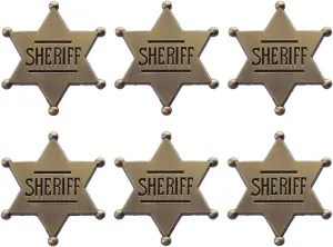 6Pcs Sheriff Lapel Pin Badge,Vintage Deputy Mini Star Tie Tacks Pins for Adults Cowboy,Western Cartoon Police Play Props Toy Party Brooches for Children,Hat Shirt Backpack Jackets Tie Tack Pin