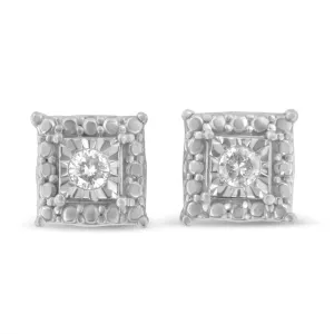 .925 Sterling Silver 1/10 Cttw Round Brilliant-Cut Near Colorless Diamond Miracle-Set Beaded Square Stud Earrings