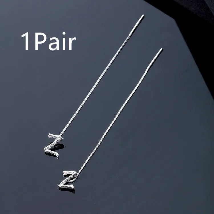 925 Sterling Silver Letter Tassel Earrings