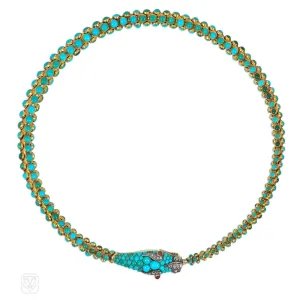 Antique gold and turquoise snake necklace