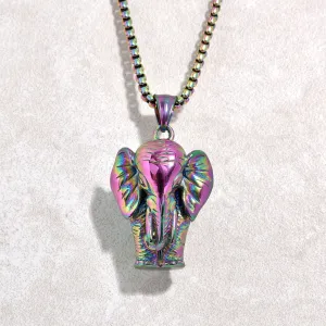 Aurora Borealis Elephant Steel Hearts Necklace