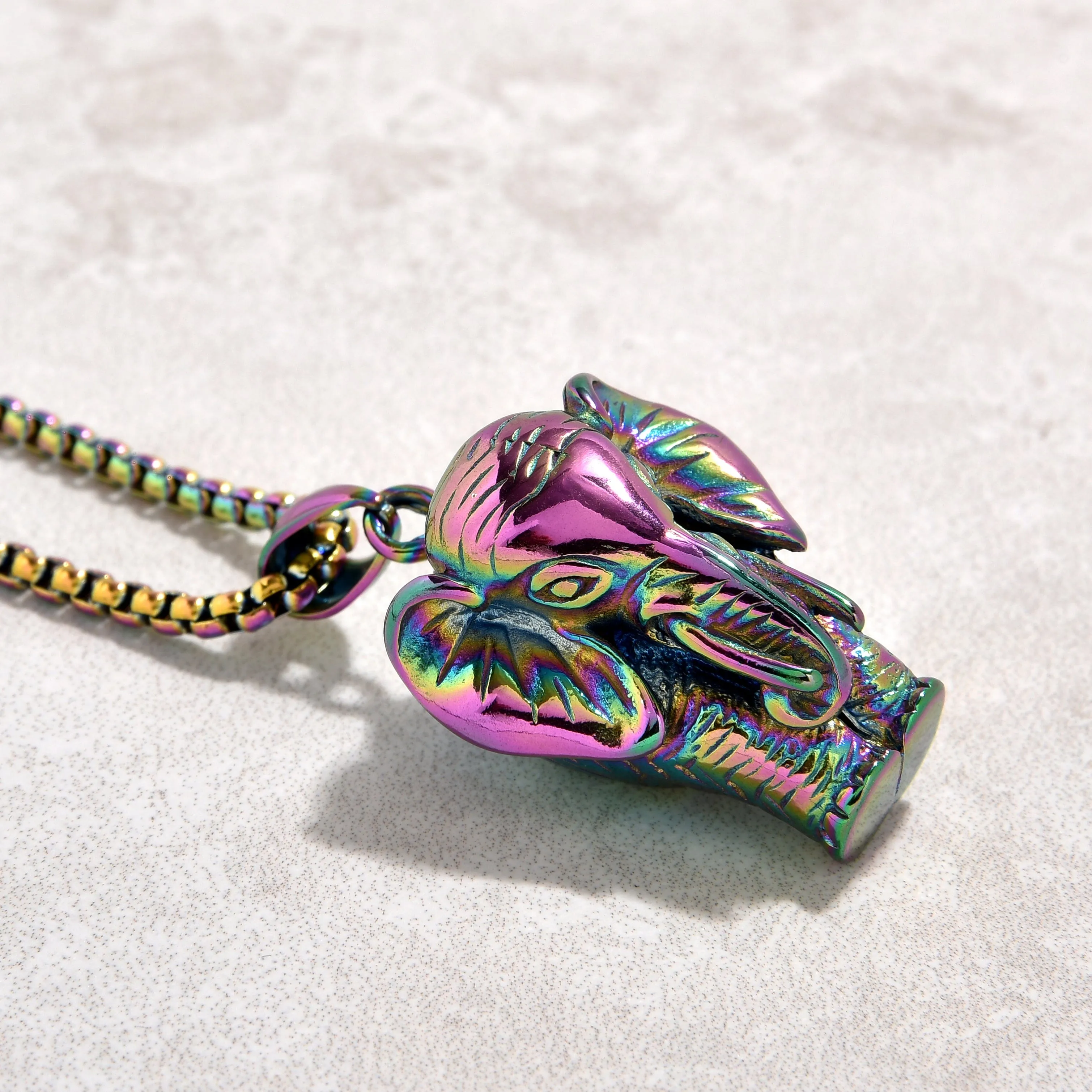 Aurora Borealis Elephant Steel Hearts Necklace