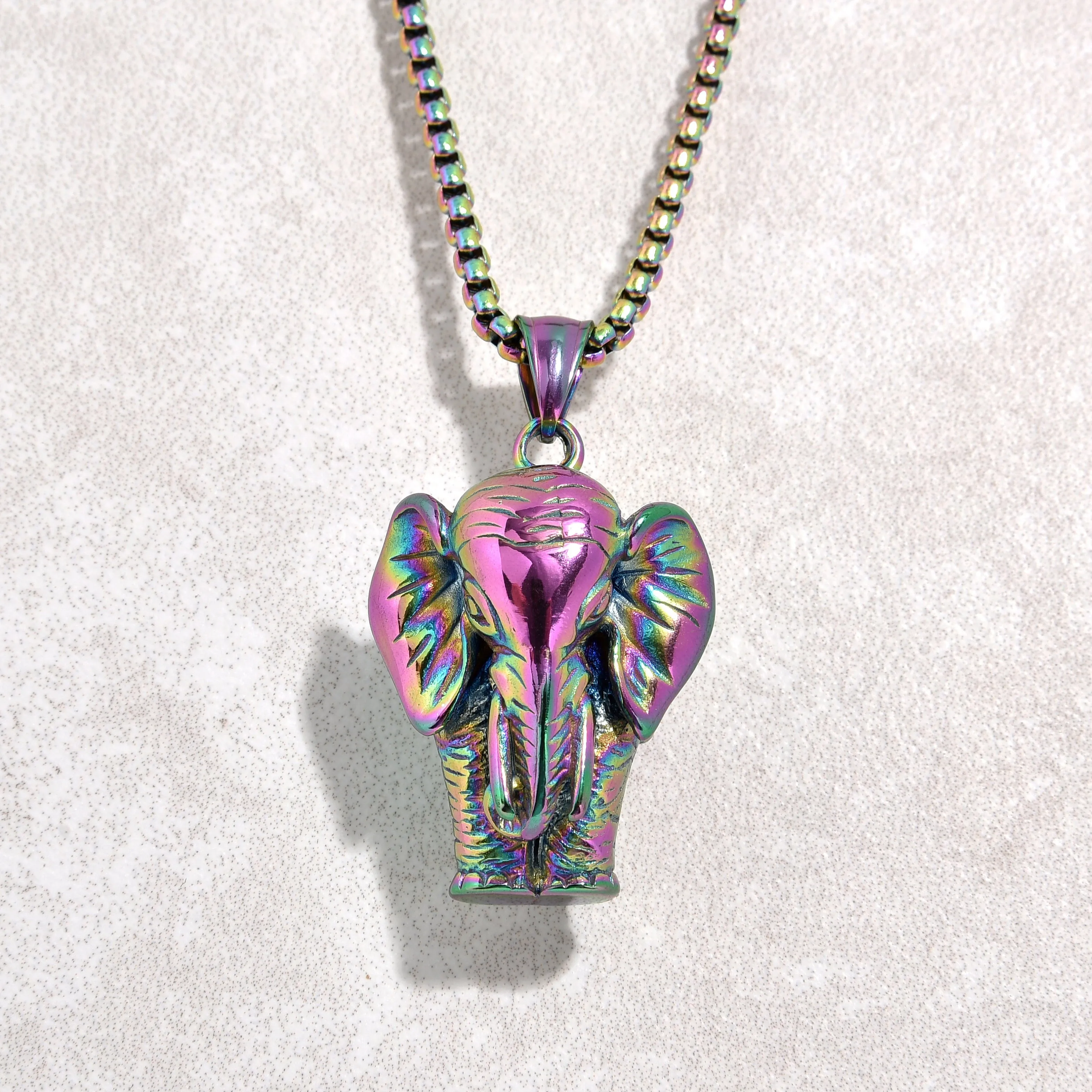 Aurora Borealis Elephant Steel Hearts Necklace