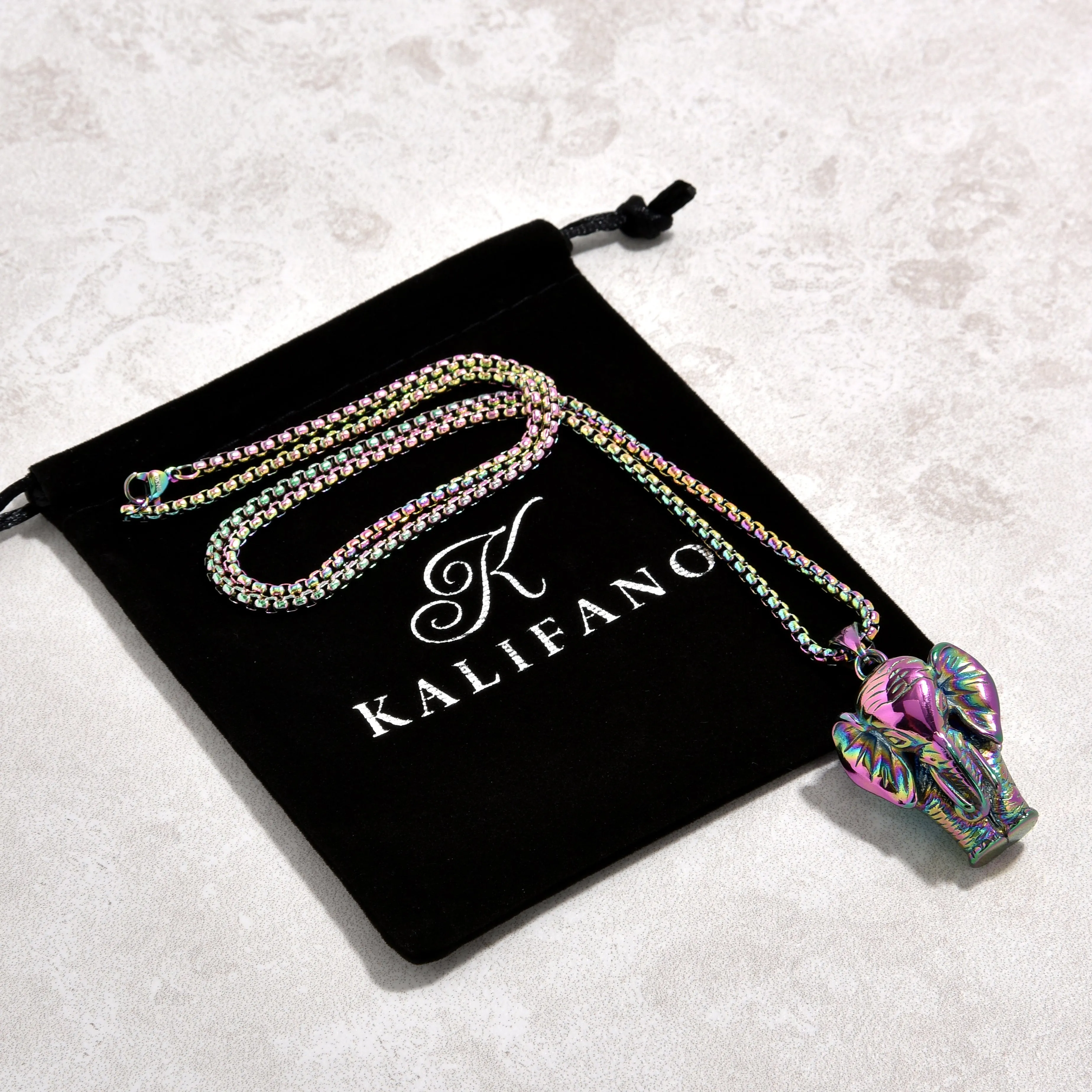 Aurora Borealis Elephant Steel Hearts Necklace