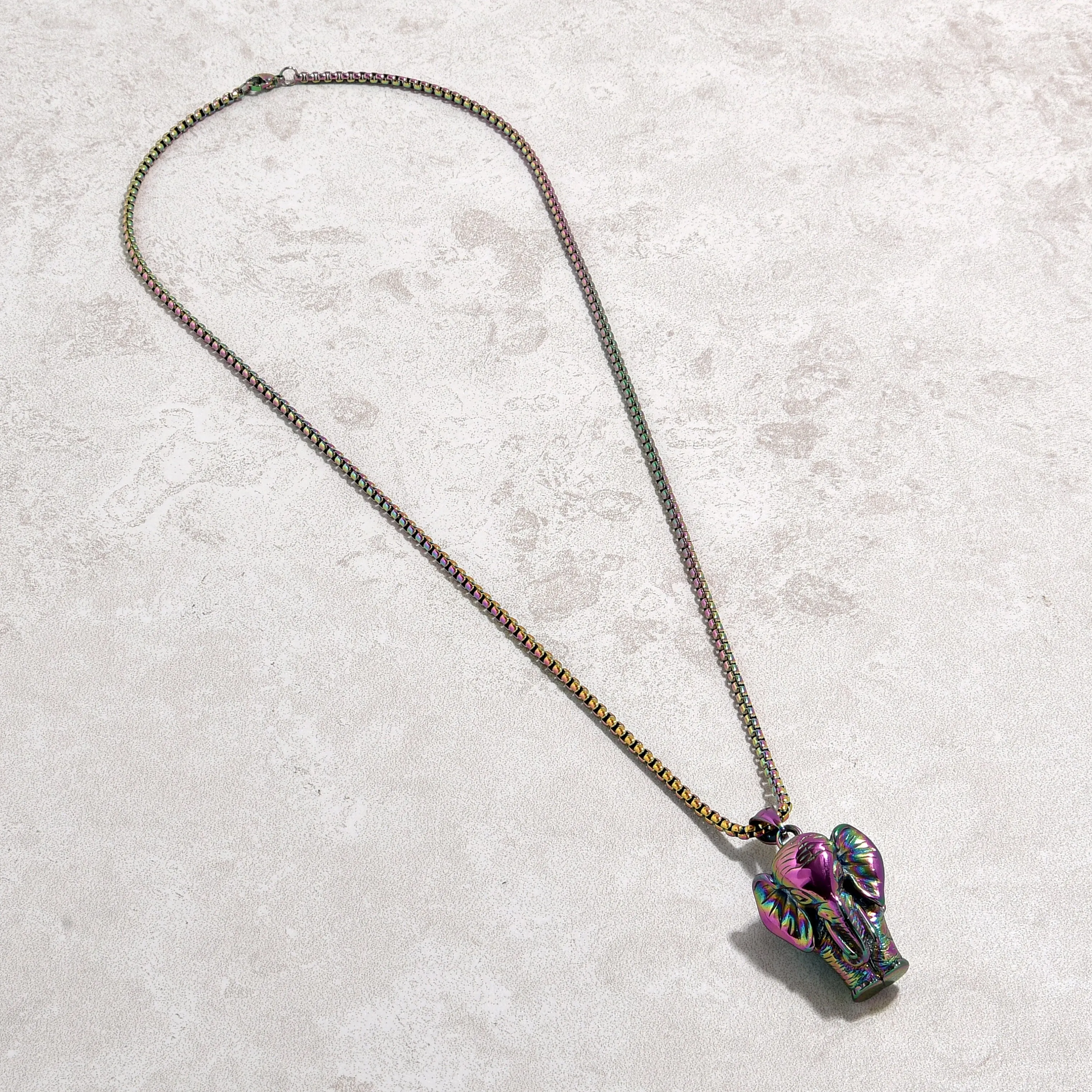 Aurora Borealis Elephant Steel Hearts Necklace