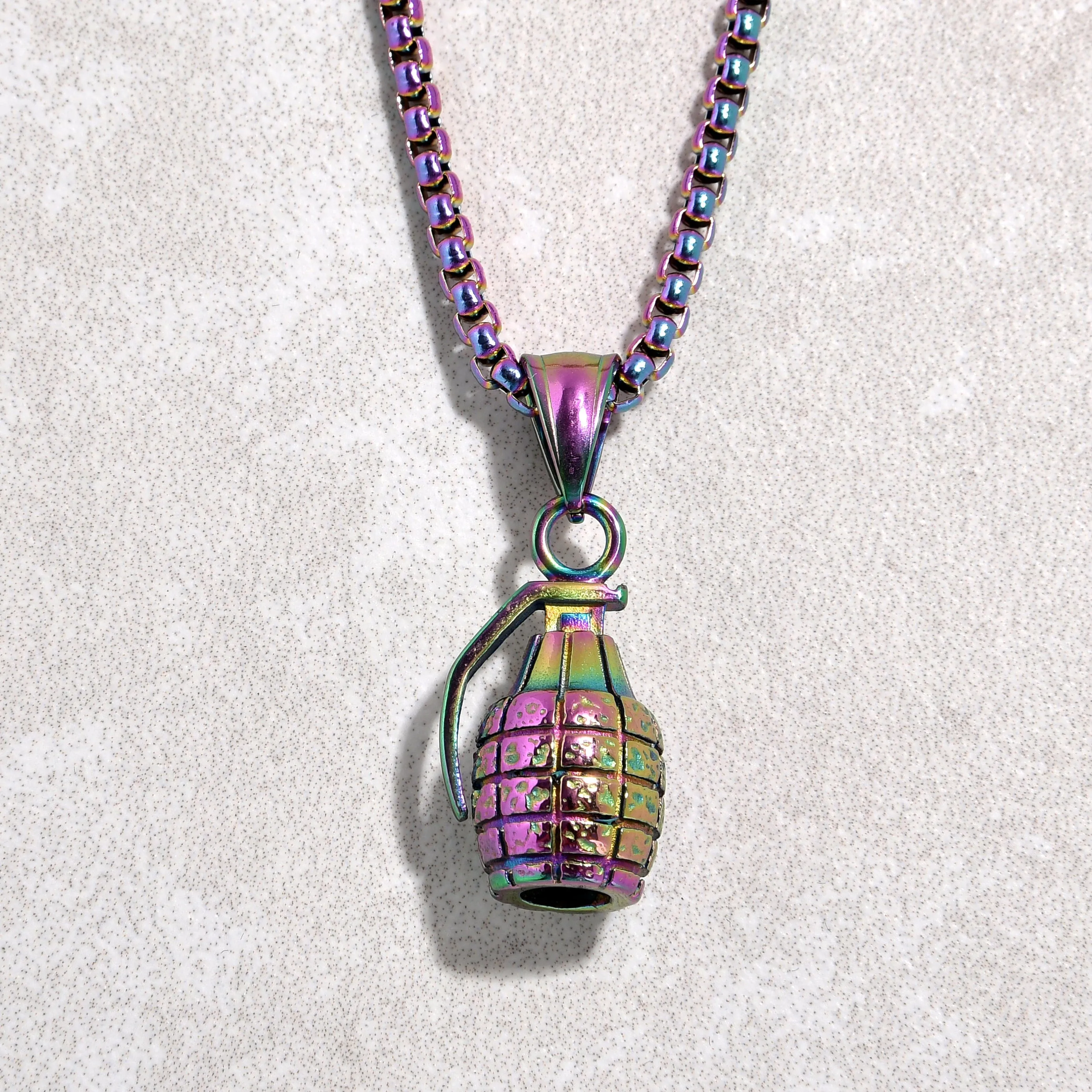 Aurora Borealis Grenade Steel Hearts Necklace