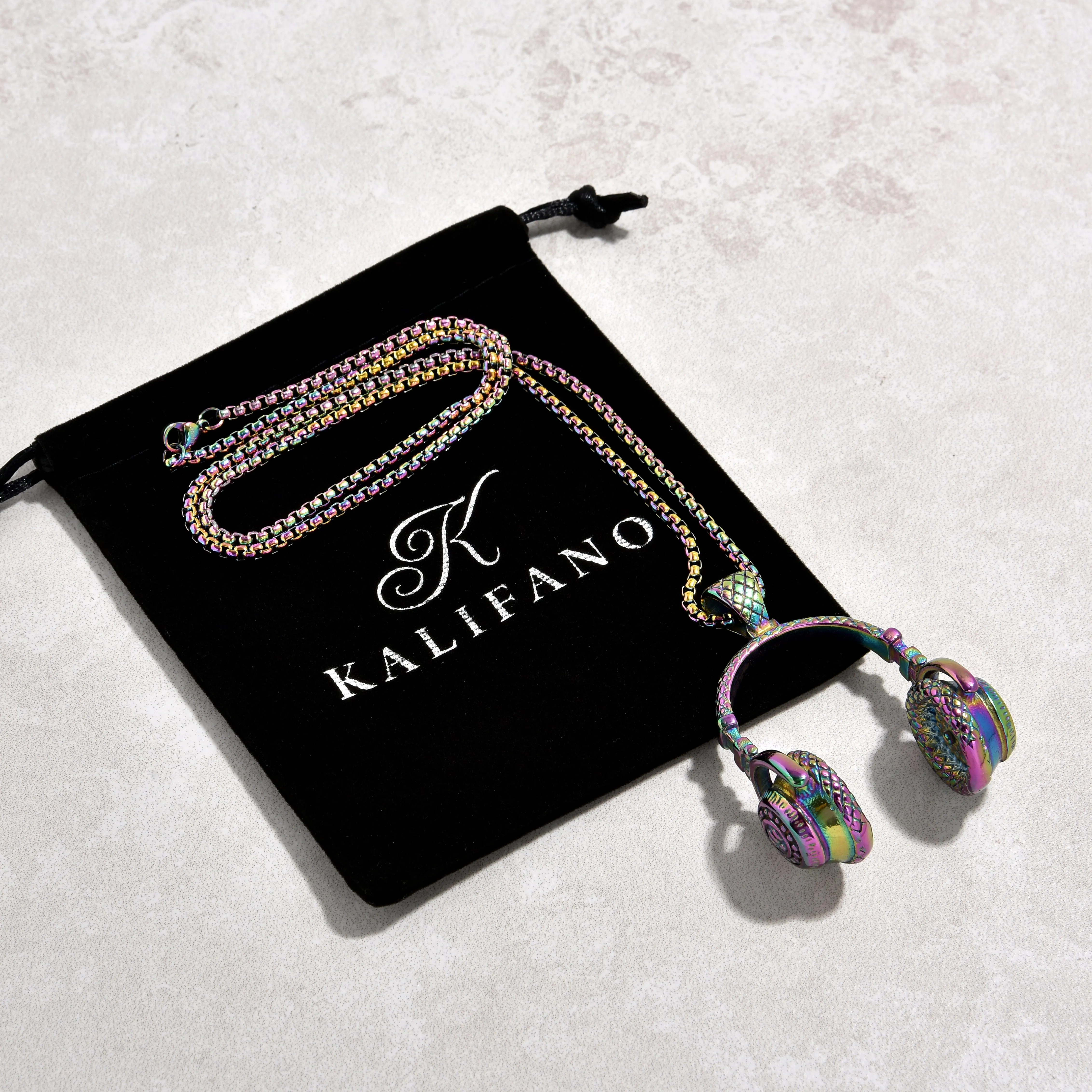 Aurora Borealis Large Headphones Steel Hearts Necklace