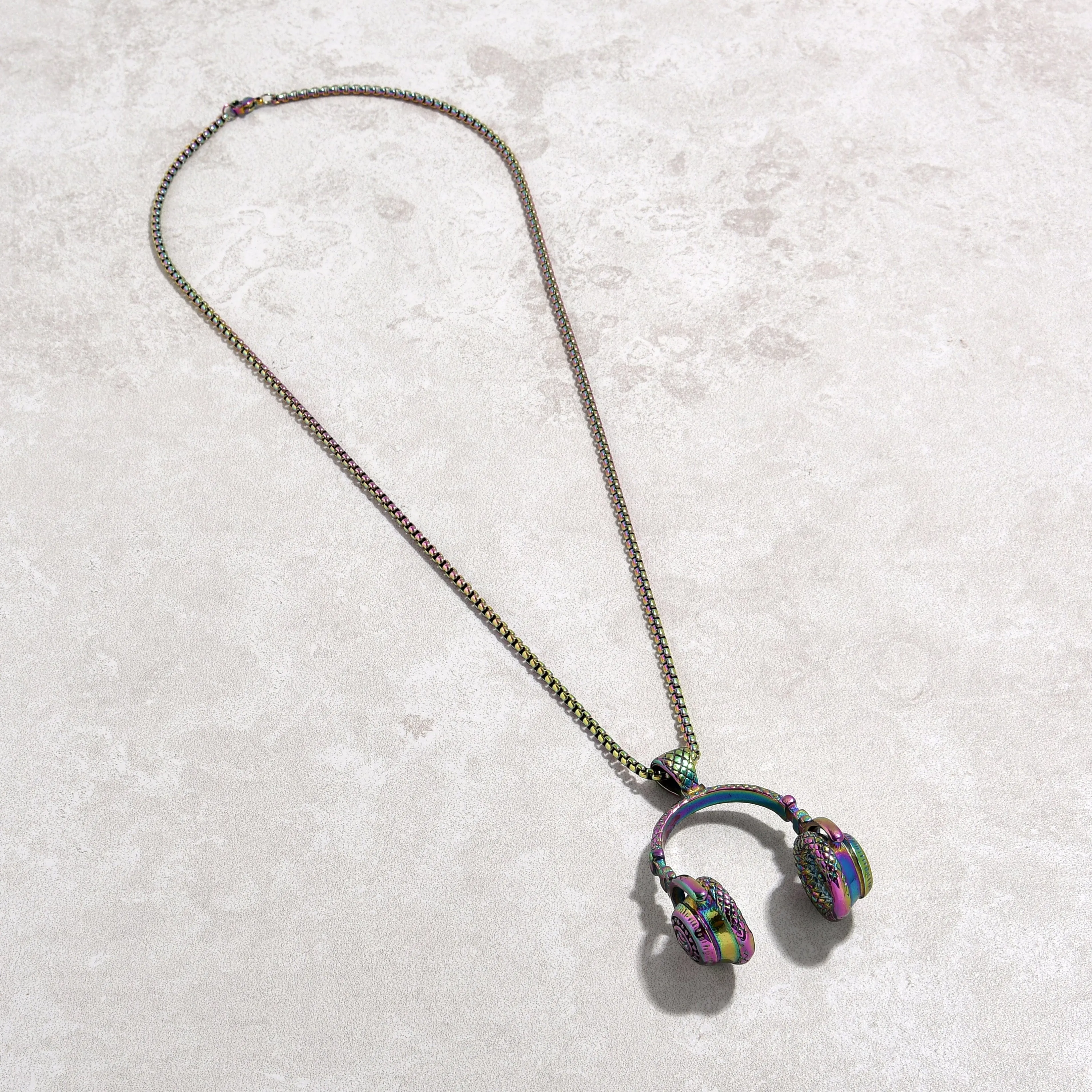 Aurora Borealis Large Headphones Steel Hearts Necklace