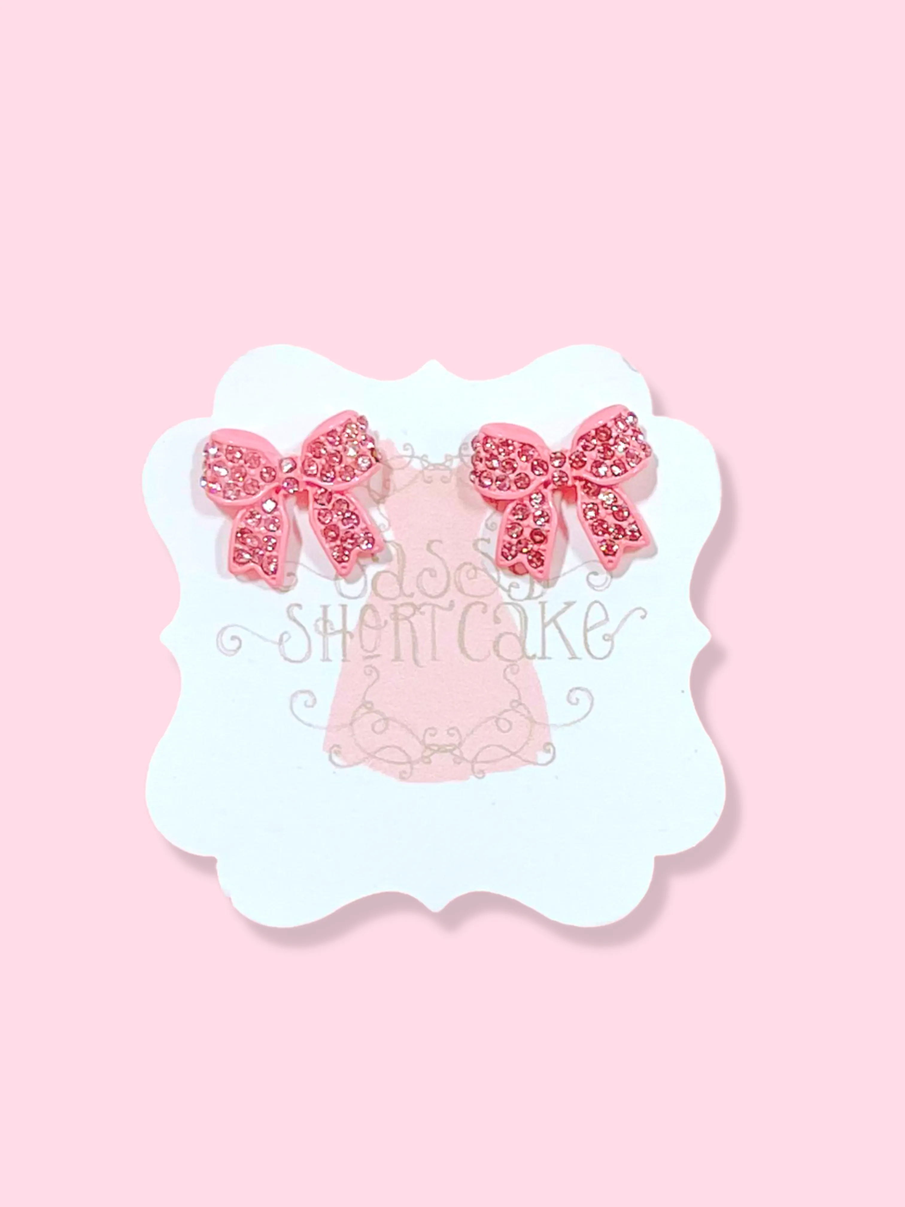 Bedazzled Bow Earrings | Pink