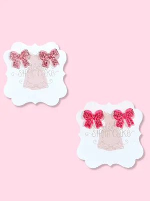 Bedazzled Bow Earrings | Pink