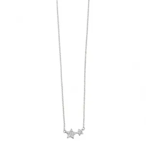 Beginnings Sterling Silver N4103C Clear Cz Double Star Necklace