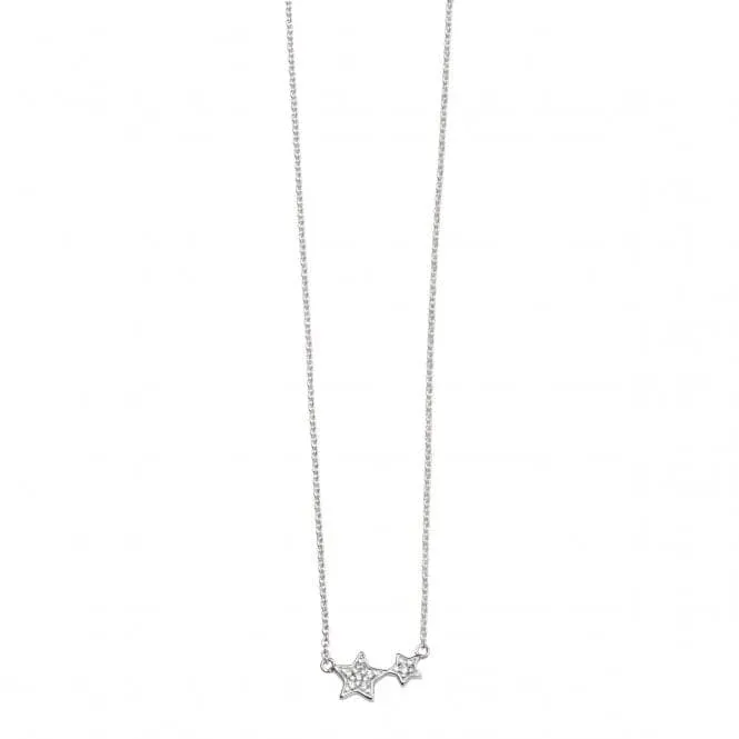 Beginnings Sterling Silver N4103C Clear Cz Double Star Necklace