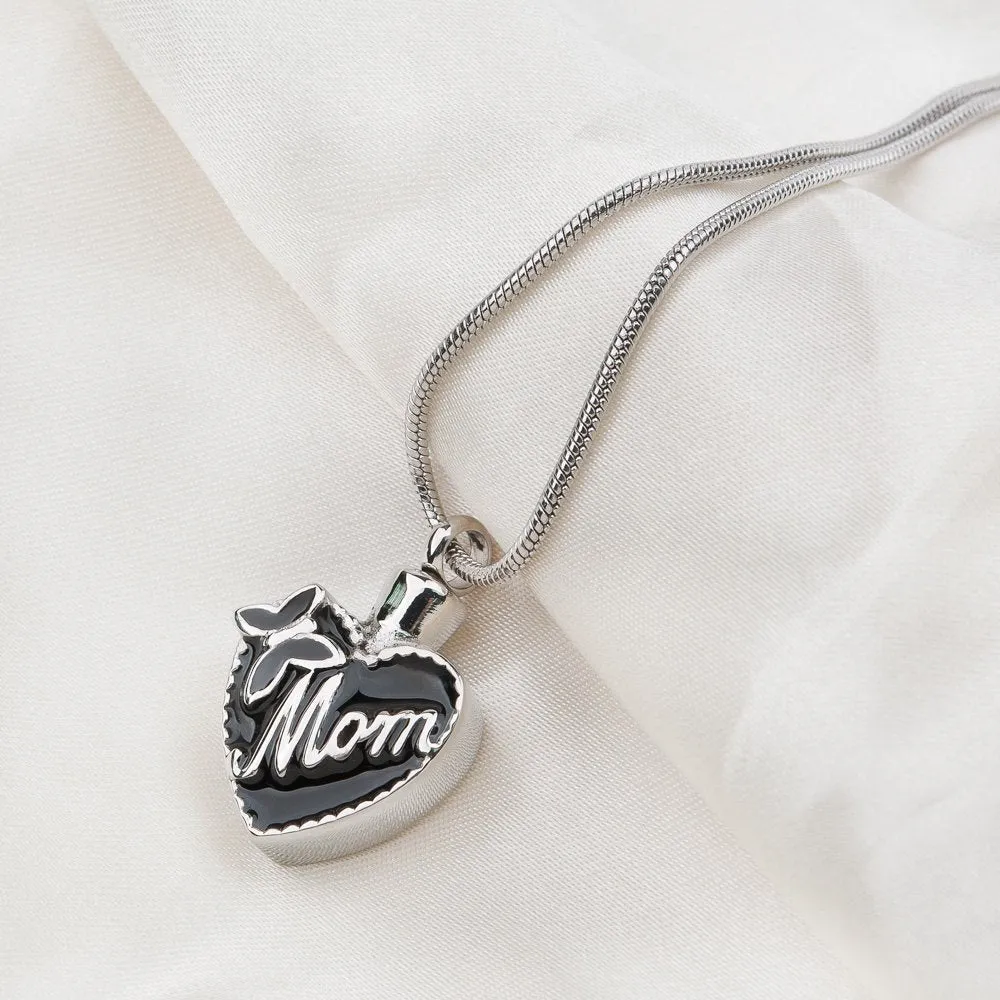 Black Butterfly Heart Mom Ashes Necklace Cremation Urn Necklace for Mom Keepsake Ashes Loss of Mom Free Funnel Kit and Velvet Jewelry Box