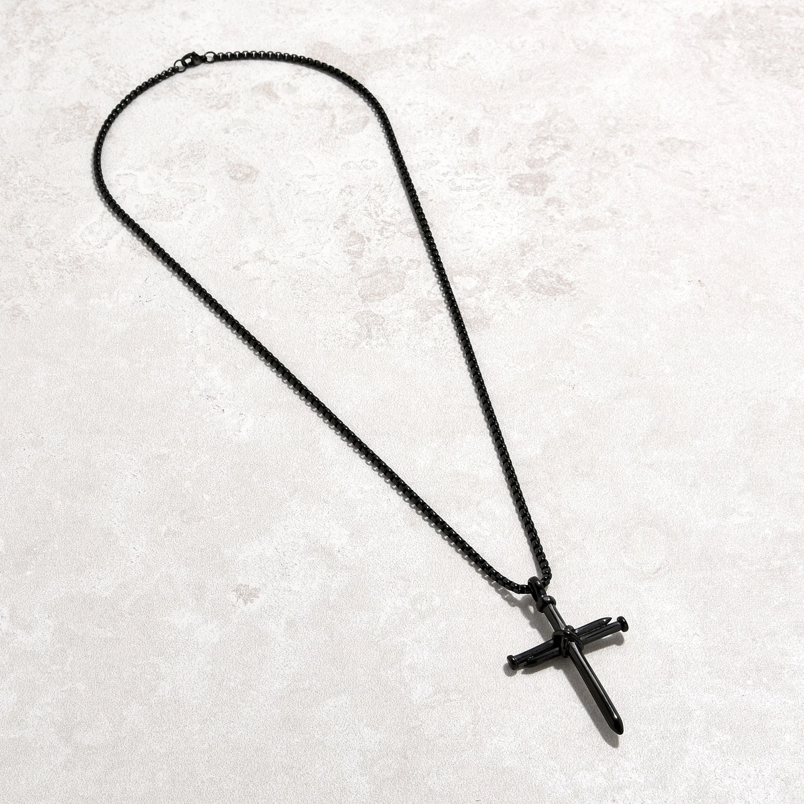 Black Gun Metal Cross Steel Hearts Necklace