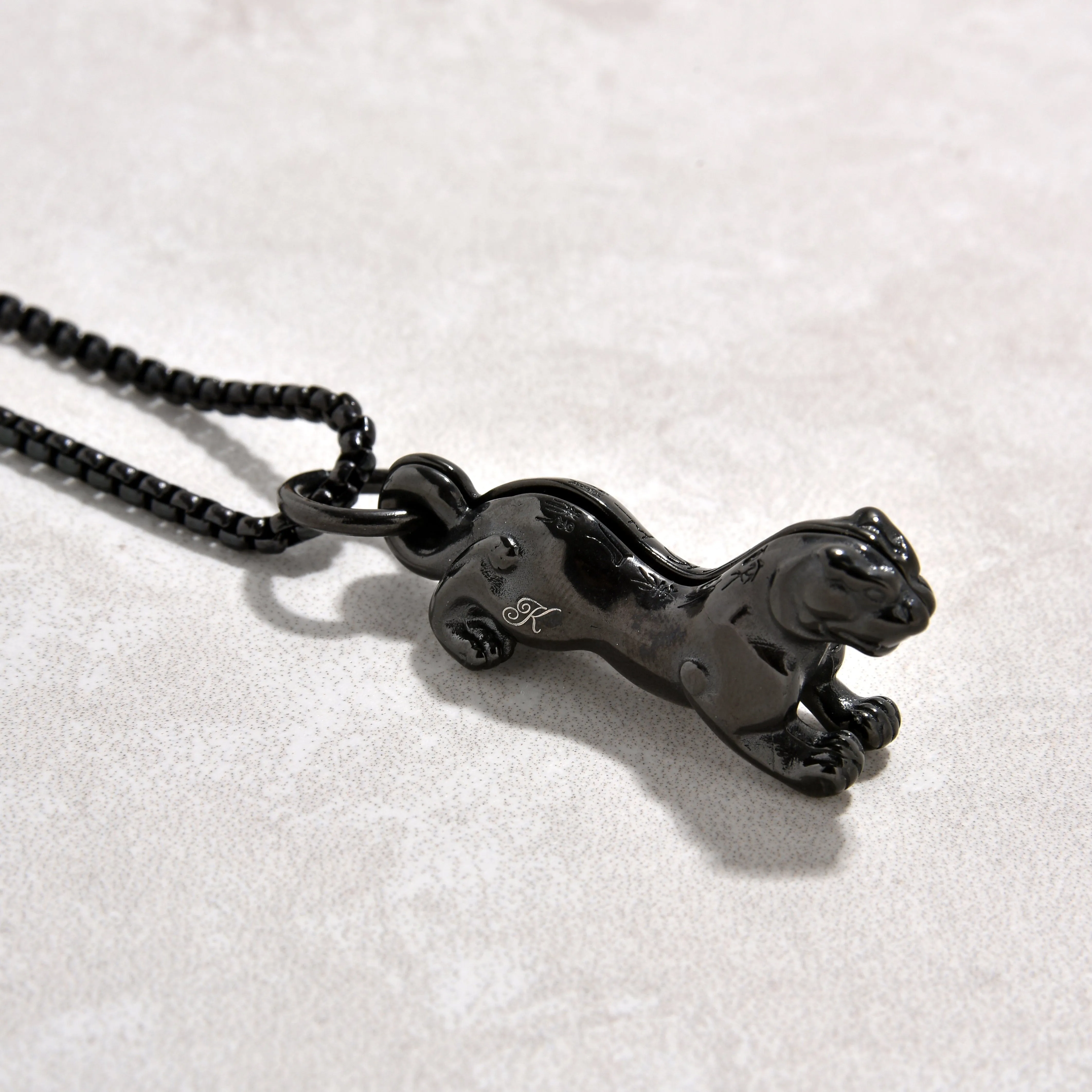 Black Gun Metal Jaguar Steel Hearts Necklace