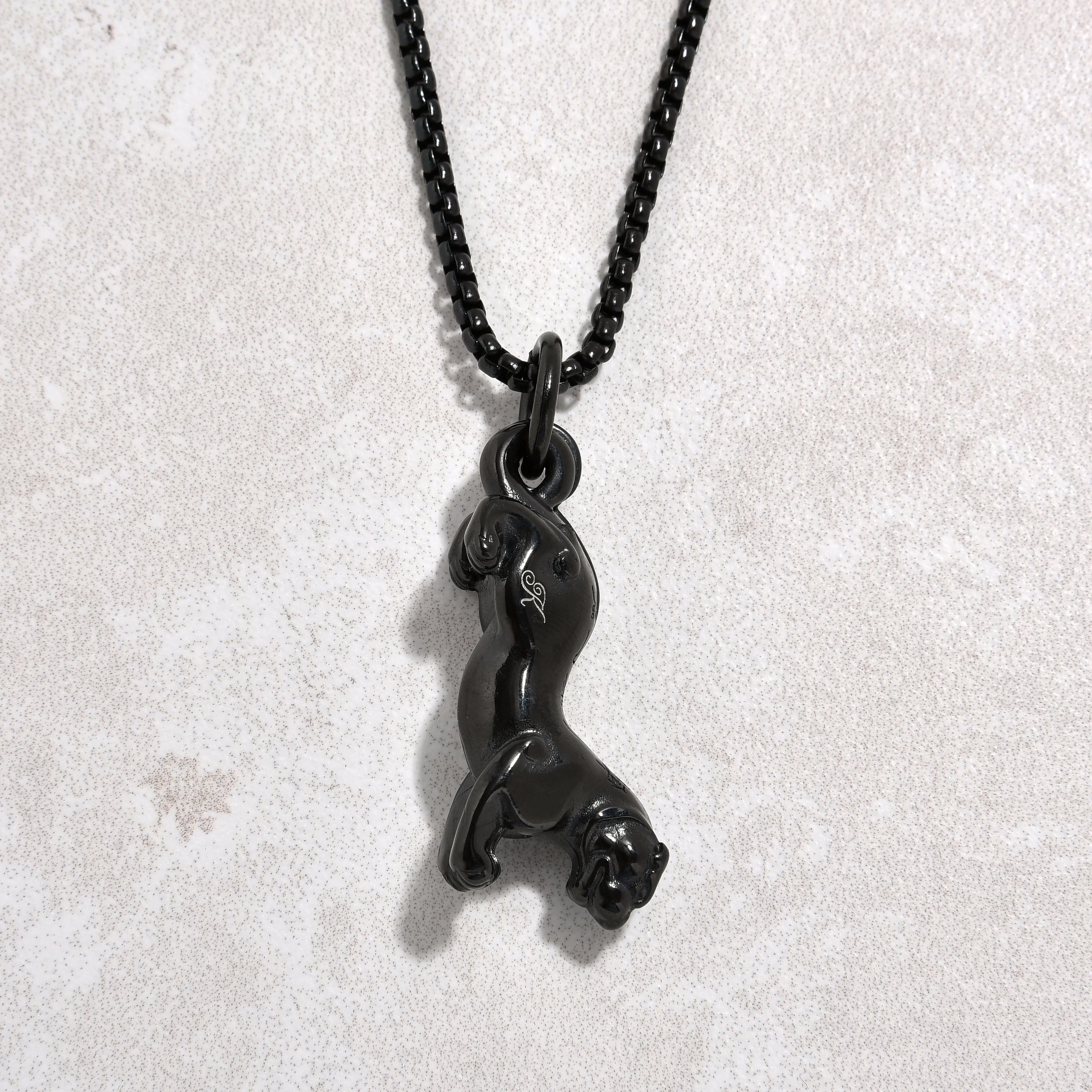 Black Gun Metal Jaguar Steel Hearts Necklace