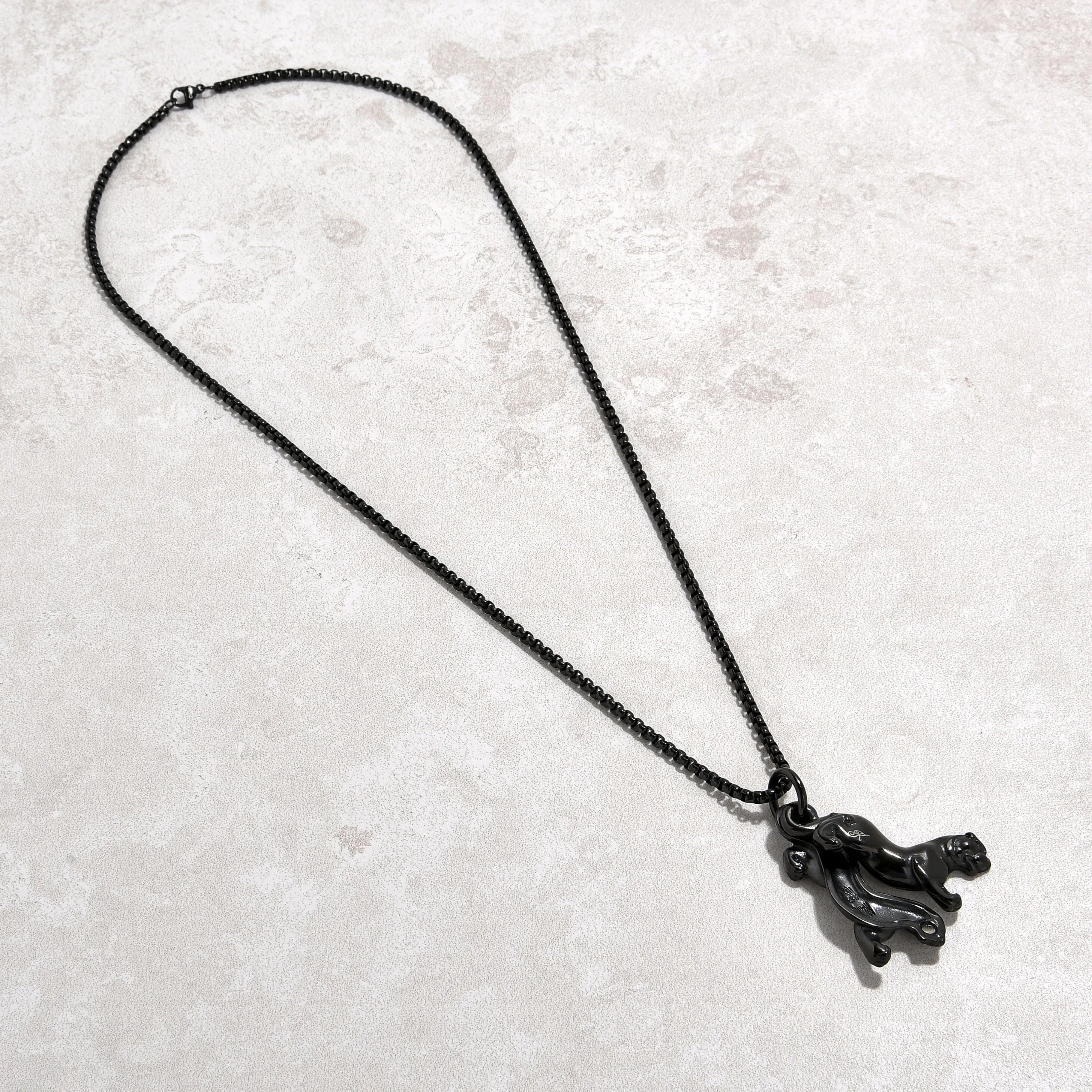 Black Gun Metal Jaguar Steel Hearts Necklace