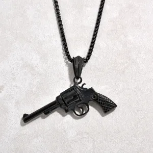 Black Gun Metal Revolver gun Steel Hearts Necklace