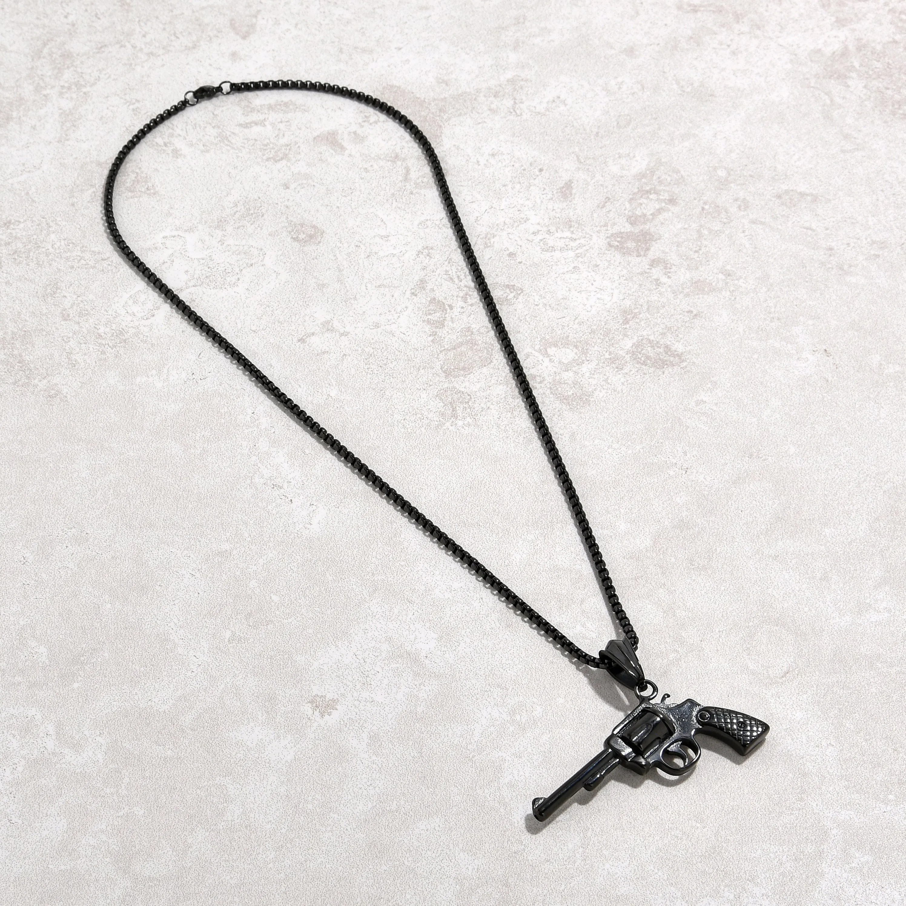 Black Gun Metal Revolver gun Steel Hearts Necklace